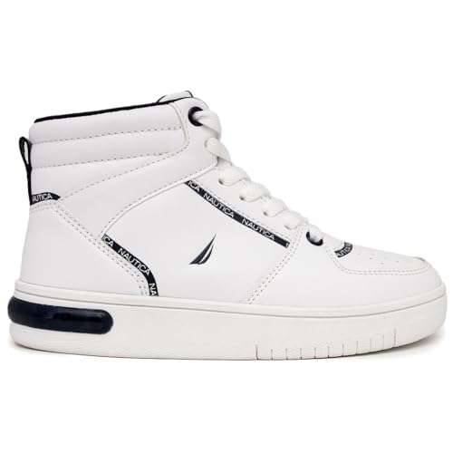 Nautica Boys Girls High-Top Sneakers Lace-Up Trainers Basketball Style Shoes-Zigler Youth-White Smooth Size-5 2