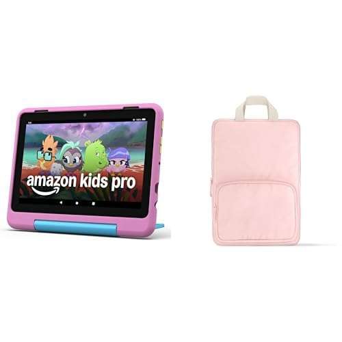 Amazon Fire HD 8 Kids Pro tablet Sleeve Bundle — Bundle includes Amazon Fire HD 8 Kids Pro tablet, 32GB, Jungle Cat & Pink Carrying Case 1