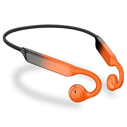 Bone Conduction Headphones Bluetooth Wireless Open Ear Headphones Build in Microphone Stereo Sport Workout Headset Earphones for Running Cycling Hiking Driving for iPhone Android K9 Orange