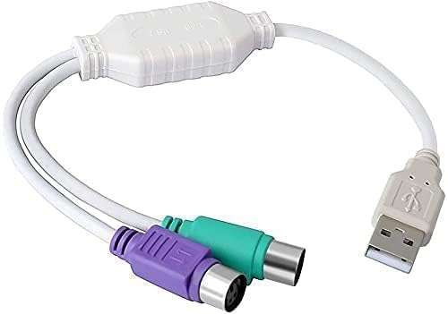 HITRIME USB to Dual PS/2 Female Converter Adapter, Type A Male, Compatible with PC/Laptop/Desktop, White
