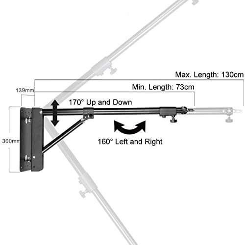 Fotoconic Triangle Wall Mounting Boom Arm Light Stand for Photography Studio Video Strobe Flash Lighting, Max Length 51.2 inches/130cm, 170 Degree Up and Down, 160° Left and Right 2