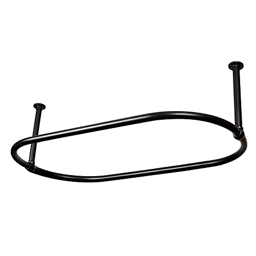 Zamuna Oval Shower Curtain Rail Rod For Bathroom, Traditional, Large and Heavy Duty Ceiling Mounted with Adjustable Support - 45X 25 Inch (Free Curtain Rings) (Black)