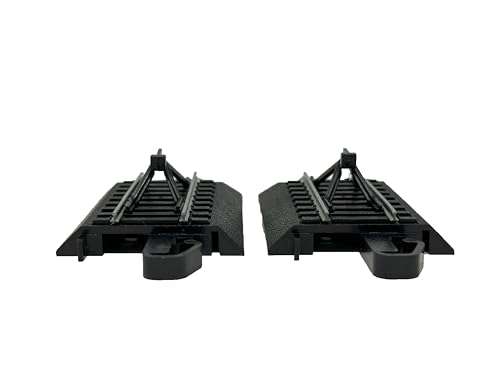 Bachmann Trains - Snap-Fit E-Z TRACK HAYES BUMPERS (2/card) - STEEL ALLOY Rail With Black Roadbed - HO Scale Grey, 8 4