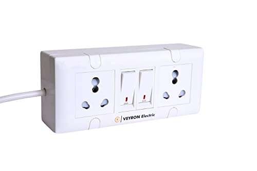 Veyron Electric Extension Board - Two 6/16A Socket and Two 16A (15A) Indicator Switch, 5 Meter Long 1.5 Sq mm 3 Core Heavy Duty Wire Cable Cord with 16 Amp (15 Amp) 3 Pin Plug (5 Meter) 2