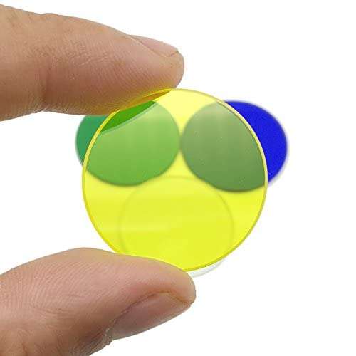 Ubersweet® Biological Microscope Optical Color Filter 32 Diameter Green Blue Yellow Frosted Glass White 4 Pieces/Lot 4