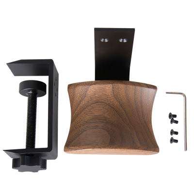 KiaoTime Clamp Type Headphone Holder Stand Hanger Bracket Wood Headphone Headset Hanger Holder Clamp Rack Hook Under Desk Table Headphone Hanger Holder, Universal Fit (Dark Brown & Black) 3