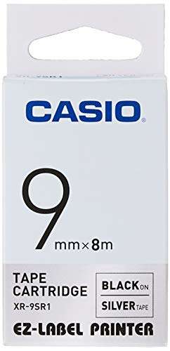 Casio EZ Label Printer XR-9X1, self-Adhesive Label Tape, 9 mm x 8 m, Black on Silver 1