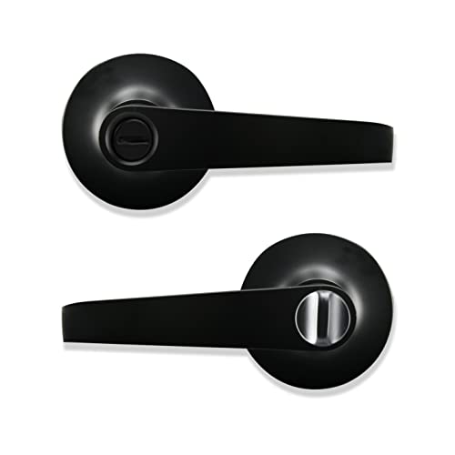 1 Pack Privacy Door Handle, 3821-High Security Modern Door Leverset, Black Matte Door Handle with Lock. Perfect for Privacy and Bathroom. 1