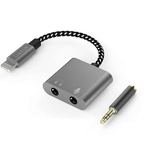 Cubilux Lightning to 3.5mm TRS Microphone Adapter with Headphone Jack Compatible with iPhone 14 Pro Max 14 Plus/13/12/11/SE 2/Xr/Xs Max/8/7, 1/8” Audio & MIC Splitter for Old iPad (Lightning Version) 1