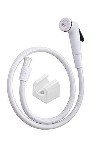 HPF PVC Flexible Health Faucet Set with Gun, Pipe, Hook -Bathroom (Toilet Spray Gun) Accessories (Standard Size, White) Flexible Health with with Free 1 Leak Proof Teflon Tape, Tube Length 1 Meter 1
