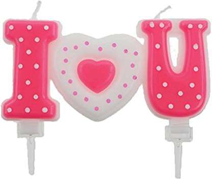 Jindal Party Products Red Color White Dotted I Love You Cake Topper Candle 1