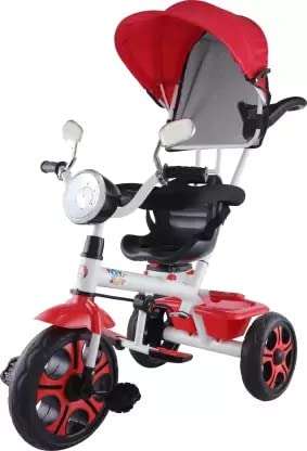JoyRide CITY BLAZE PRO MAX Plug N Play Baby Tricycle with Parental Handle,Adjustable Canopy, 360 degree Rotatable Seat , Cushion Seat , Safety Harness , Light and Music for Kids/Boys/Girls/Carrying Capacity Upto 40kgs (RED) 1