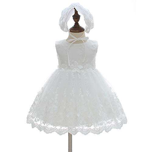 Silver Mermaid Baby Girls Christening Baptism Dress 2 Piece Floral Lace Baptism Gown Christening Dress Set(3M,White) 2