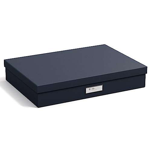 Bigso Sverker Fiberboard Legal and Art Storage Box | Scrapbook Storage Box for Loose Papers and More | Durable Document Boxes with Lid and Metal Label Holder | 17.1’’ x 12.2’’ x 3.3’’ | Blue 1