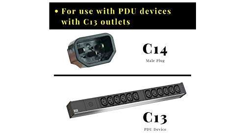 6 Ft PDU Whip Device Power Cord C14 to C13 | 16 AWG | 1625/3250 Watt | 13 Amp | 120/240 Volt - Data, Mining, Power Supplies, Computers, Servers - 3 Prong, 16 Gauge, w/Ground, 110-250V 2