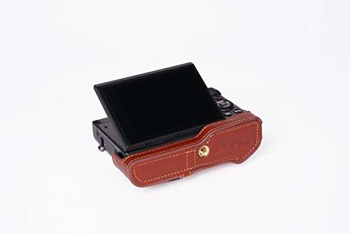 Handmade Genuine Real Leather Half Camera Case Bag Cover for Canon G7X Mark II M2 M II Brown Bottom Opening Version 3