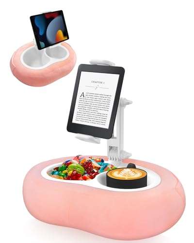Tablet Pillow Stand, Compatible with 5"-12.9" Kindle, iPad, Phone/Tablet, Google, Samsung, 360° Rotating Phone Holder for Bed, Soft Plush Fabric, Detachable Bowl, Reading and Relaxation on Bed, Pink 1