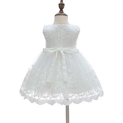 Silver Mermaid Baby Girls Christening Baptism Dress 2 Piece Floral Lace Baptism Gown Christening Dress Set(3M,White) 5