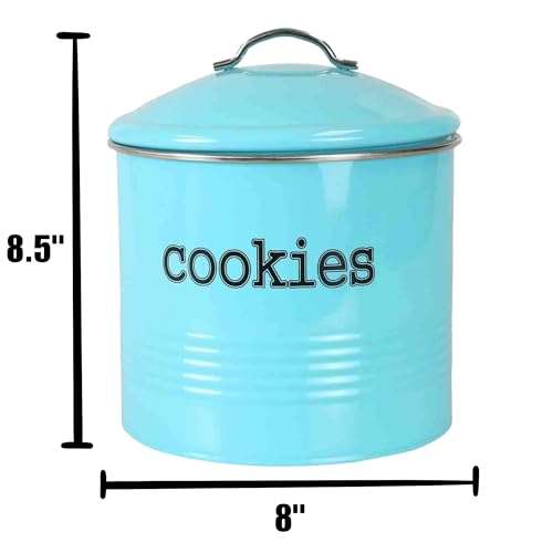 JOEY'Z Vintage Cookie Jar/Candy Jar/Cookie Tin with Airtight Lid Cookie Jars for Kitchen Counter (Turquoise Farmhouse Style) 2