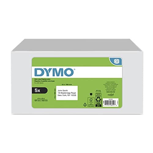 DYMO Authentic LW Extra-Large Shipping Labels for LabelWriter Label Printers, White, 4" x 6", 5 Rolls of 220 (1100 Total) 1
