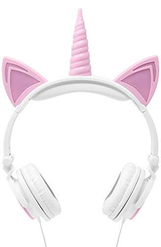 Gabba Goods Premium LED Light Up in The Dark Unicorn Over The Ear Comfort Padded Stereo Headphones with AUX Cable | Earphone Gift- White 1