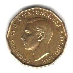 1943 Great Britain U.K. England Three Pence Coin KM#849 2