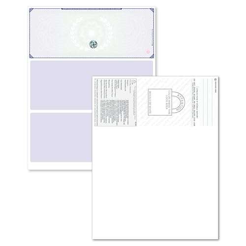 Blank Hologram Premium Computer Checks, Top High Security Laser Checks with Perforated Vouchers, Qty. 500 Blue Green 2