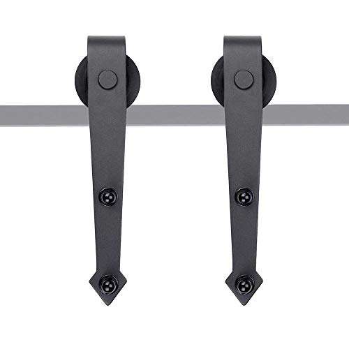 LeeMas Inc 2Pcs Black Steel Sliding Barn Roller Interior Wood Door Wheel Set Hardware Hangers Replacement Arrow Shape for 1/4 Thickness Flat Rail 1