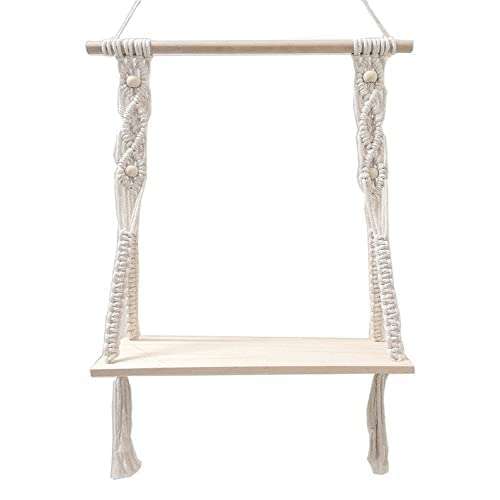 Kevadia Macrame Wall Hanging Shelf Cotton Rope Natural Pine WoodSwing Triangle Floating Shelf Modern Boho Decor for Living Room Dorm Bathroom Office Balcony 20 inch L x 12 inch 4