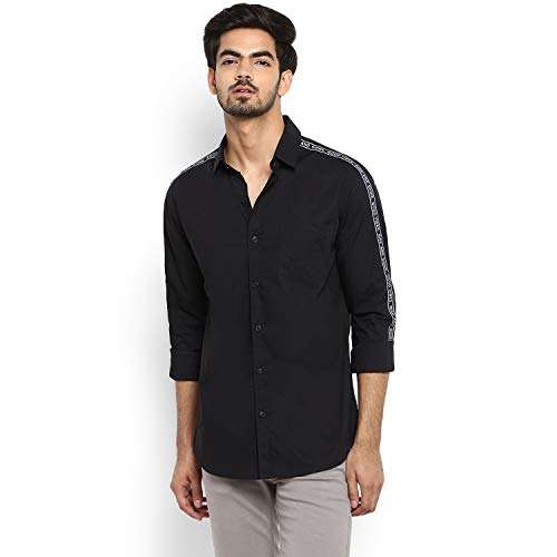 Mufti Men's Solid Casual Shirt (MFS-10350-I_01-Black M) 1