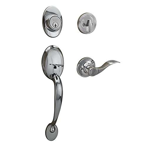 Design House 779066 Coventry Handleset with Springdale Interior Lever and Single Cylinder Deadbolt Polished Chrome 1