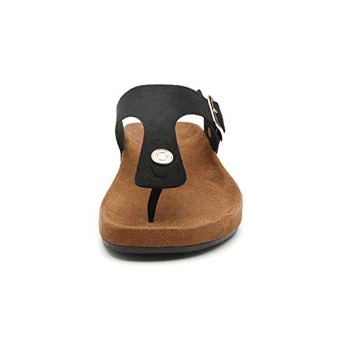 TIHOO Women's T-Strap Thong Sandals Beach Slip On Flip-Flops black 5 2