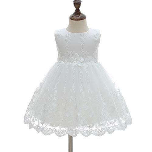 Silver Mermaid Baby Girls Christening Baptism Dress 2 Piece Floral Lace Baptism Gown Christening Dress Set(3M,White) 3