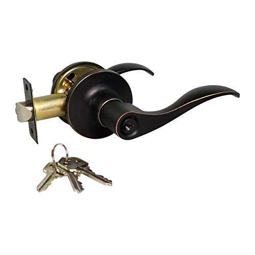 RI-KEY SECURITY Lever Door Lock Entry Keyed Cylinder Wave Handle with Keys Oil-Rub Bronze Finish KW RH 1