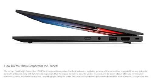 Lenovo Gen 12 ThinkPad X1 Carbon Laptop with Intel Ultra 7 155U Processor, 14" WUXGA 100% sRGB Touchscreen, 32GB 6400MHz RAM, 1TB Gen4 Performance SSD, FHD+ IR+ RGB Camera, and Windows 11 Pro 5