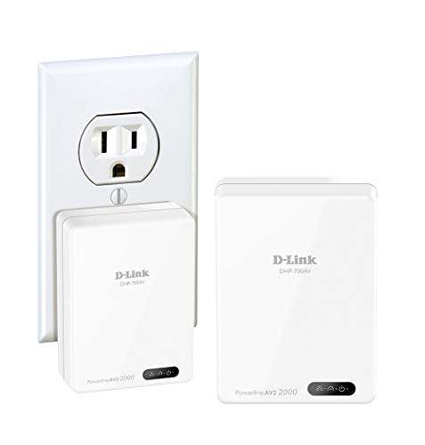 D-Link Powerline Adapter Starter Kit Ethernet Over Power Gigabit AV2 Up to 2000Mbps MIMO Internet Network Wall Plug In (DHP-701AV)