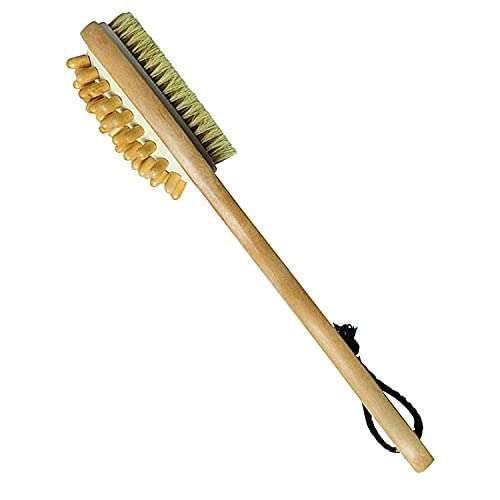 Sacred Salts Wooden Double Sided Body Brush With Massager and Long Handle | Natural Boar Bristles | Dry Brushing Removes Dead Skin, Treats Cellulite & Stimulates Blood Flow, Beige, 190 g 1