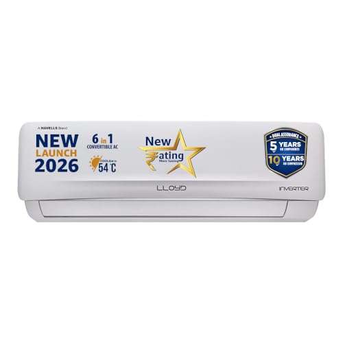 Lloyd 2 Ton 3 Star Inverter Split AC, 2026 New Star Rated (6 in 1 Convertible, Cools Up To 54°C, DG Mode, Ice Clean, Smart 4 Way Swing, Installation Check, White with Silver Deco Strip, GLS24I3GGCSR) 1