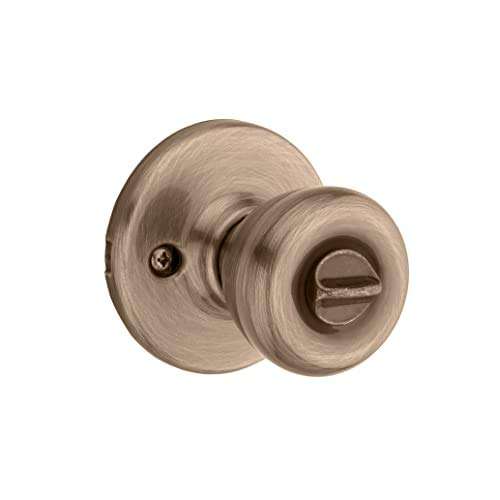 Kwikset Tylo Entry Door Knob with Lock and Key, Secure Keyed Handle Exterior, Front Entrance and Bedroom, Antique Brass, Pick Resistant SmartKey Rekey Security and Microban 4