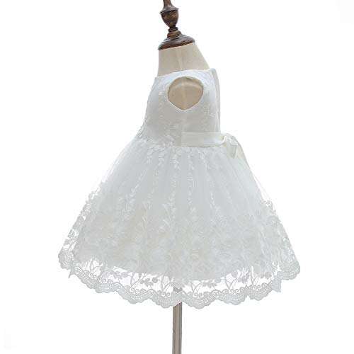 Silver Mermaid Baby Girls Christening Baptism Dress 2 Piece Floral Lace Baptism Gown Christening Dress Set(3M,White) 4