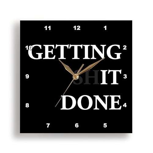 3dRose Wall Clock Silent - 15 inch - Getting Shit Done with The sh Faded. Bold White Lettering on Black. - Stamp City - Typography 2