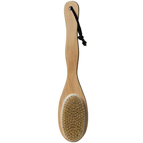 Sacred Salts Wooden Double Sided Body Brush With Massager and Long Handle | Natural Boar Bristles | Dry Brushing Removes Dead Skin, Treats Cellulite & Stimulates Blood Flow, Beige, 190 g 2