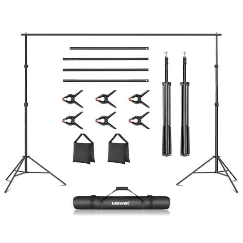 Neewer Photo Studio Backdrop Support System, 10ft/3m Wide 6.6ft/2m High Adjustable Background Stand with 4 Crossbars, 6 Backdrop Clamps, 2 Sandbags, and Carrying Bag for Portrait & Studio Photography 1