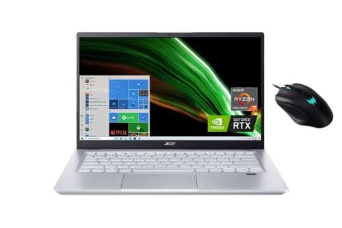 Acer Swift X 14”IPS Widescreen LED Premium Laptop | AMD Ryzen 7 5800U | 16GB DDR4 | 1TB SSD | Backlit Keyboard | NVIDIA RTX 3050Ti | Windows 10 | Silver | with Wired Mouse Bundle 2