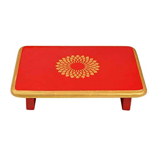 Lalhaveli Wood Puja Peetalu Sitting Patala Home Decor Red Wooden Pooja Chowki Stool for Diwali Decorations Navratri puja Items for Home Office 11 x 8 x 2 Inches 2