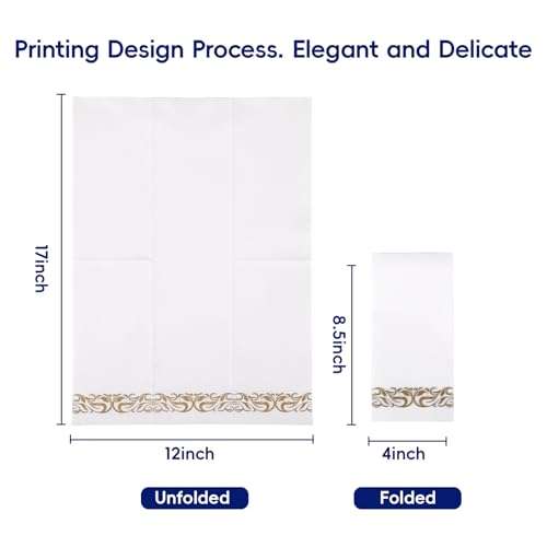 Jolly CHEF Disposable Hand Towels, Soft and Absorbent Line-Feel Dinner Napkin, Elegant Decorative Paper Guest Towels for Kitchen, Bathroom,Weddings,Parties, Gold and White 3