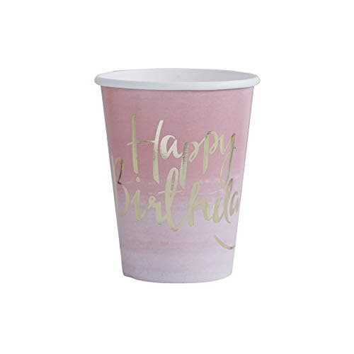 Ginger Ray Gold Foiled Pink Ombre Happy Birthday Party Paper, 8 Cups 2