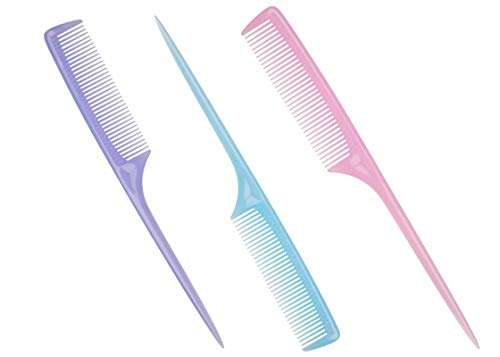 LILY Tail Comb with Medium Fine Teeth, Multicolour - Pack of 3 1