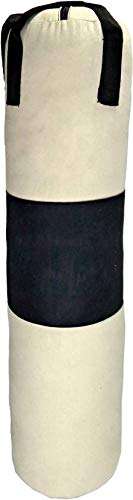 Spanco White and Black Color, Unfilled (Empty), 2.0 Feet Long, Canvas Material Punching Bag/Boxing Bag/Kickboxing Bag/Takewondo Bag/Fitness Bag/Professional Training Bag with Hanging Straps