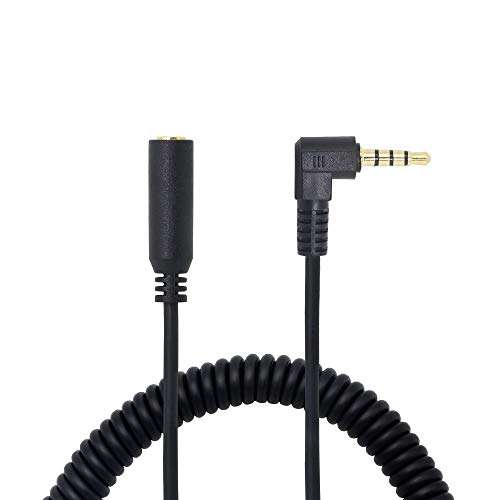 CERRXIAN 3.5mm Extension Cable, 90 Degree Right Angle 3.5mm Male to Female Jack 4 Pole Extension Aux Audio Coiled Spiral Cable(Black) 1
